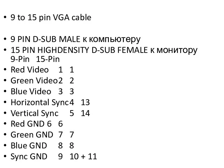 9 to 15 pin VGA cable 9 PIN D-SUB MALE