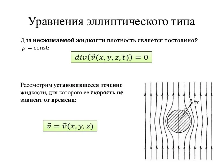 Уравнения эллиптического типа Рассмотрим установившееся течение жидкости, для которого ее скорость не зависит от времени: