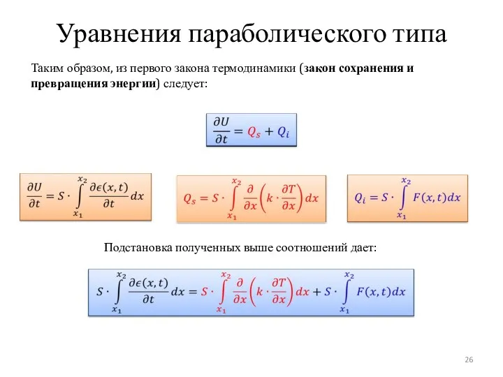 Уравнения параболического типа Таким образом, из первого закона термодинамики (закон