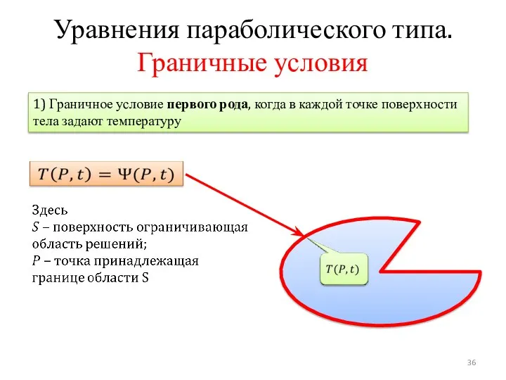 Уравнения параболического типа. Граничные условия 1) Граничное условие первого рода,