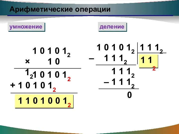 Арифметические операции умножение деление 1 0 1 0 12 × 1 0 12