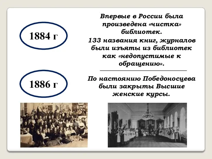 1884 г Впервые в России была произведена «чистка» библиотек. 133