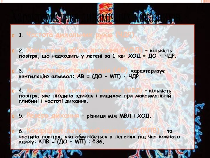 Характеристика динамічних показників. 1. Частота дихальних рухів (ЧДР). 2. Хвилинний