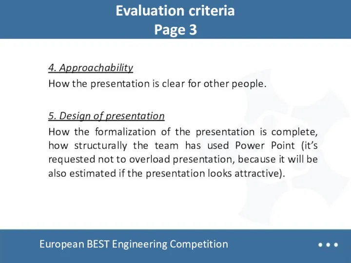 National/Regional round of EBEC European BEST Engineering Competition Evaluation criteria