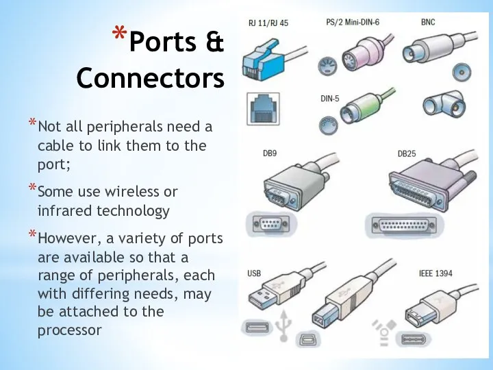 Ports & Connectors Not all peripherals need a cable to