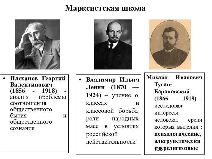 Марксистская школа Плеханов Георгий Валентинович (1856 - 1918) -анализ проблемы