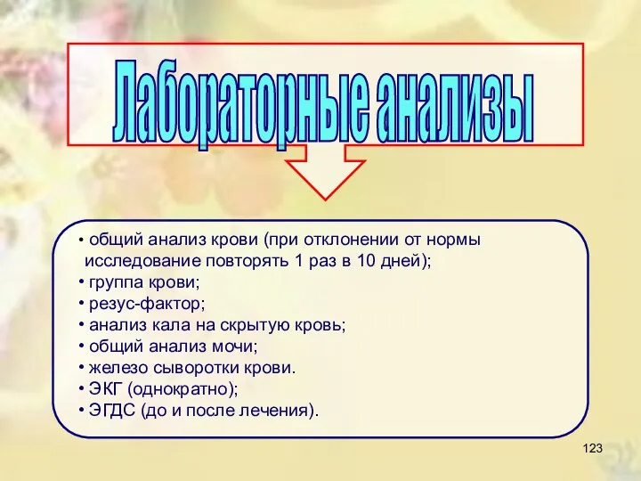 Лабораторные анализы общий анализ крови (при отклонении от нормы исследование