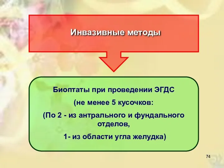 Инвазивные методы Биоптаты при проведении ЭГДС (не менее 5 кусочков: