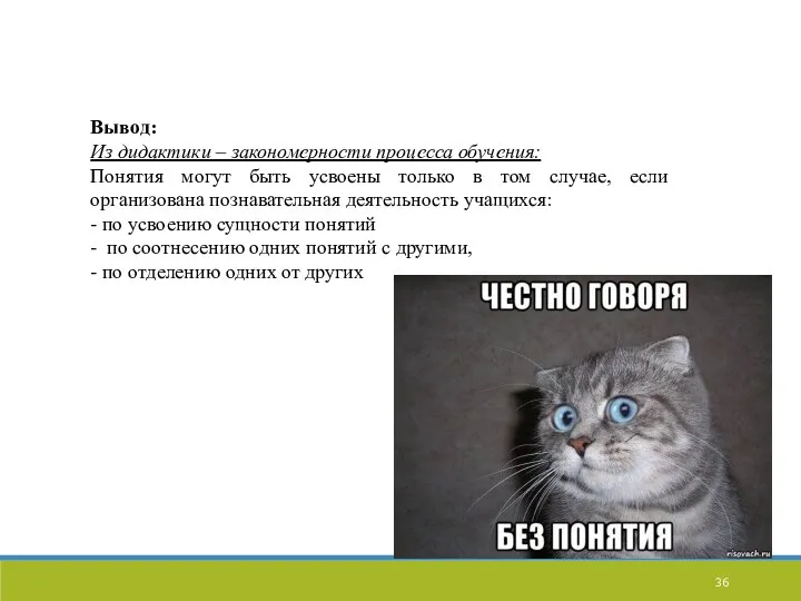 Вывод: Из дидактики – закономерности процесса обучения: Понятия могут быть