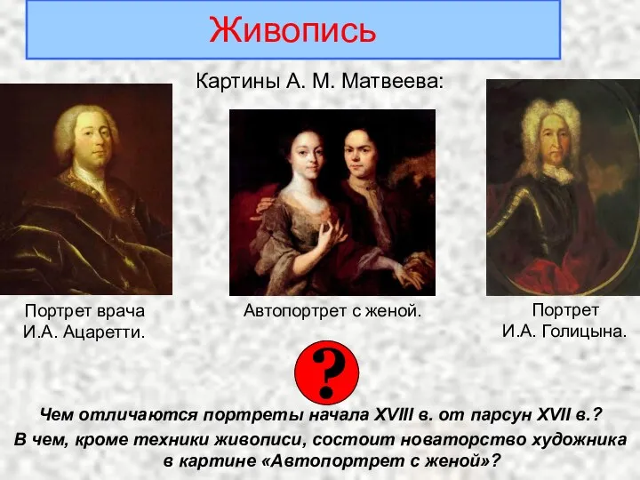 Живопись Чем отличаются портреты начала XVIII в. от парсун XVII