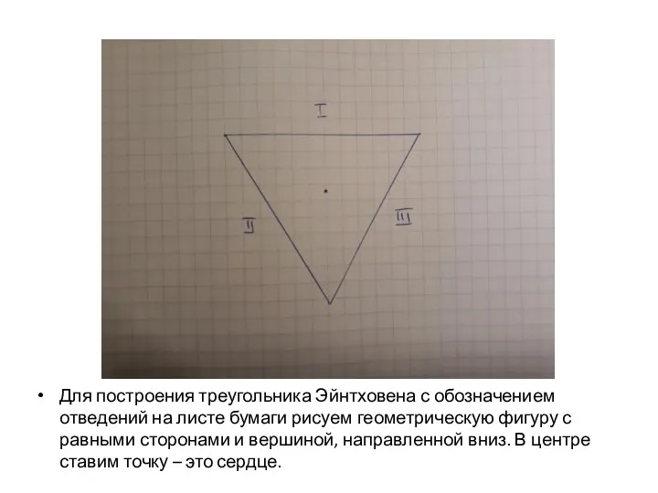 Для построения треугольника Эйнтховена с обозначением отведений на листе бумаги