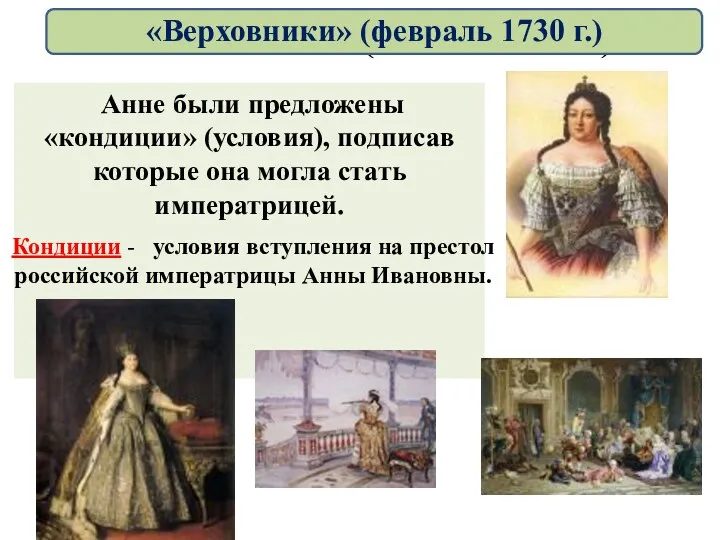 Анна Ивановна (1730 – 1740 гг.) Анне были предложены «кондиции»