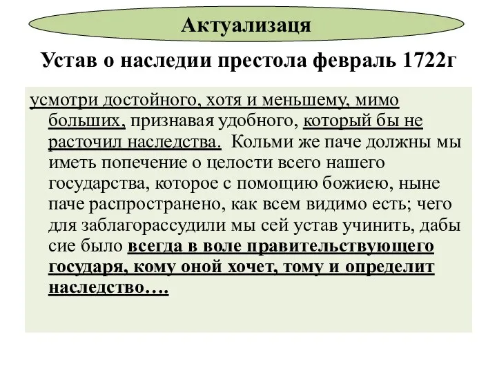 Устав о наследии престола февраль 1722г усмотри достойного, хотя и