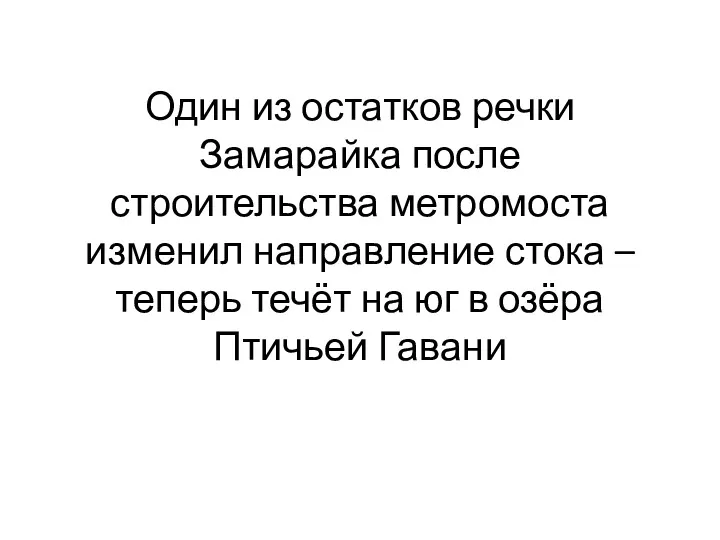 Один из остатков речки Замарайка после строительства метромоста изменил направление стока – теперь