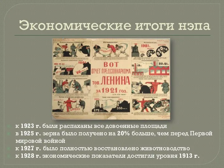 Экономические итоги нэпа к 1923 г. были распаханы все довоенные