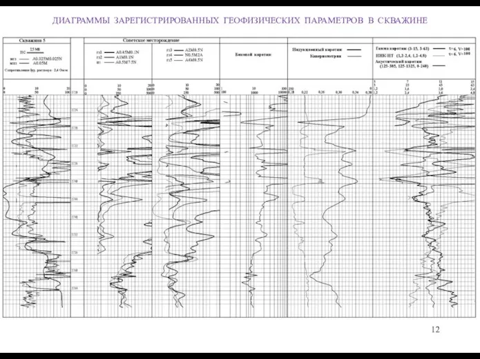 ДИАГРАММЫ ЗАРЕГИСТРИРОВАННЫХ ГЕОФИЗИЧЕСКИХ ПАРАМЕТРОВ В СКВАЖИНЕ