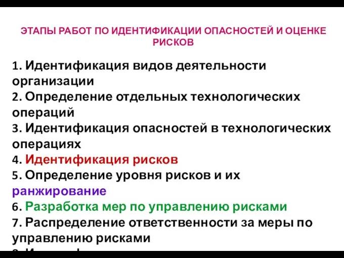 ЭТАПЫ РАБОТ ПО ИДЕНТИФИКАЦИИ ОПАСНОСТЕЙ И ОЦЕНКЕ РИСКОВ 1. Идентификация