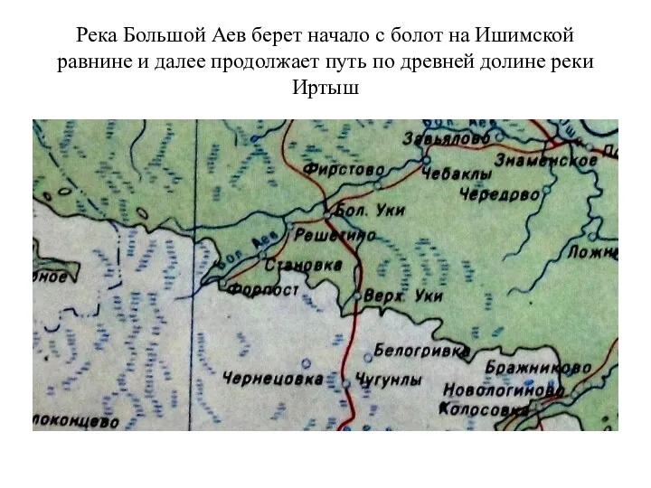 Река Большой Аев берет начало с болот на Ишимской равнине