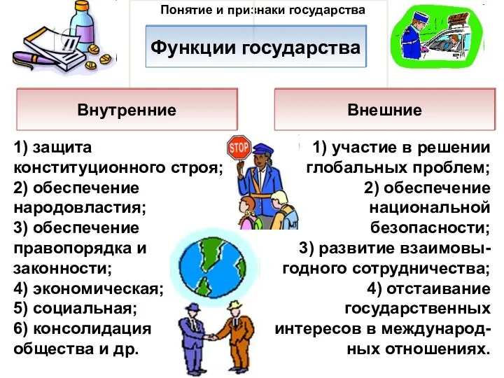 Понятие и признаки государства 1) защита конституционного строя; 2) обеспечение