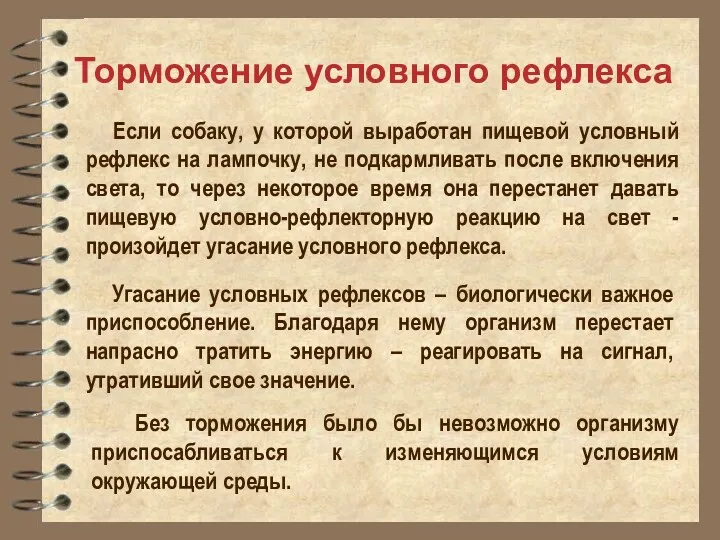 Торможение условного рефлекса Если собаку, у которой выработан пищевой условный