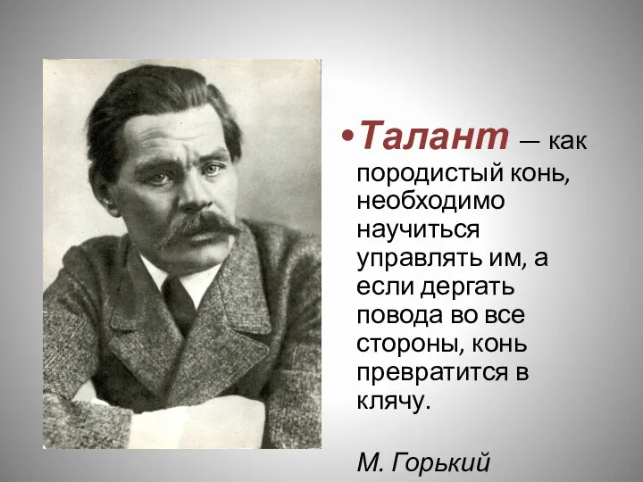 Талант — как породистый конь, необходимо научиться управлять им, а