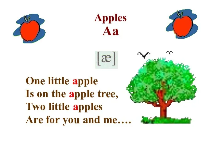 Apples Aa One little apple Is on the apple tree,