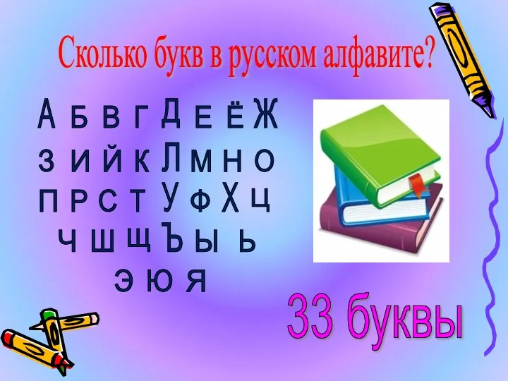 Сколько букв в русском алфавите? А Б В Г Д