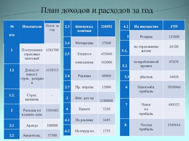 План доходов и расходов за год