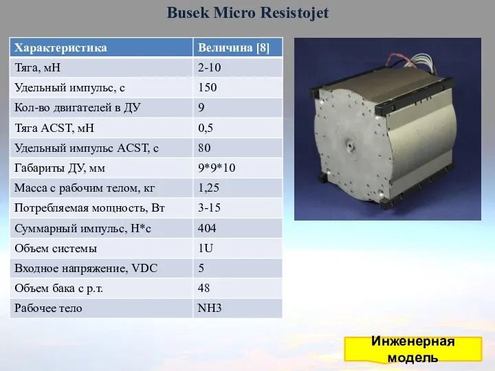 Busek Micro Resistojet Инженерная модель