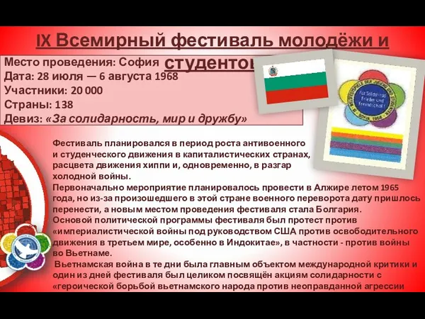 Место проведения: София Дата: 28 июля — 6 августа 1968