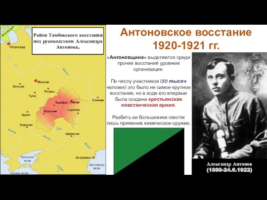 Антоновское восстание 1920-1921 гг. «Антоновщина» выделяется среди прочих восстаний уровнем