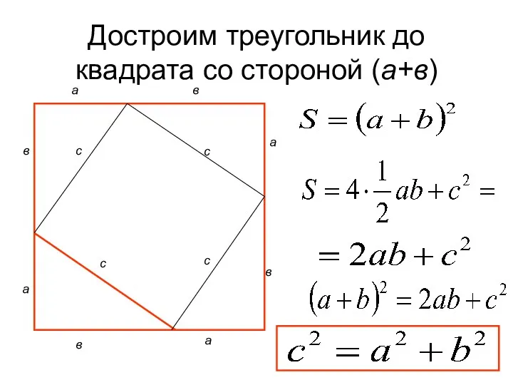 Достроим треугольник до квадрата со стороной (a+в) в а в в а в
