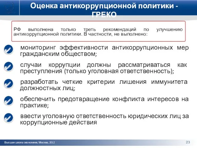 Оценка антикоррупционной политики - ГРЕКО мониторинг эффективности антикоррупционных мер гражданским