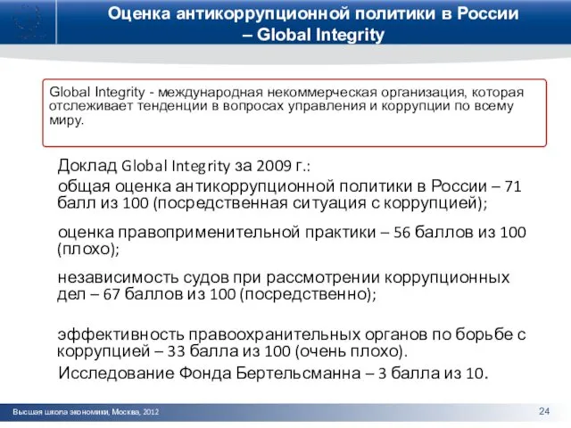 Оценка антикоррупционной политики в России – Global Integrity Доклад Global