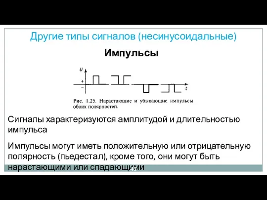 Другие типы сигналов (несинусоидальные) Импульсы Сигналы характеризуются амплитудой и длительностью