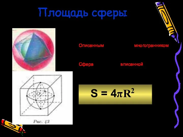 Площадь сферы Сферу нельзя развернуть на плоскость! Описанным около сферы