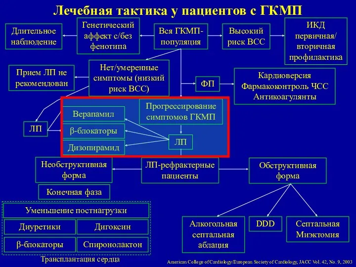 Лечебная тактика у пациентов с ГКМП Вся ГКМП-популяция Высокий риск