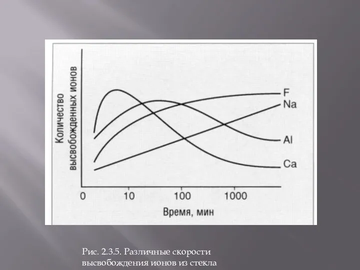 Рис. 2.3.5. Различные скорости высвобождения ионов из стекла