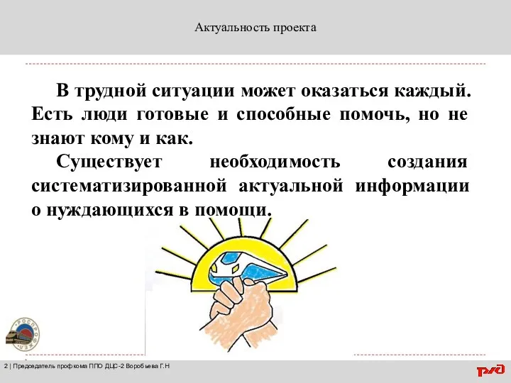 Актуальность проекта 2 | Председатель профкома ППО ДЦС-2 Воробьева Г.Н