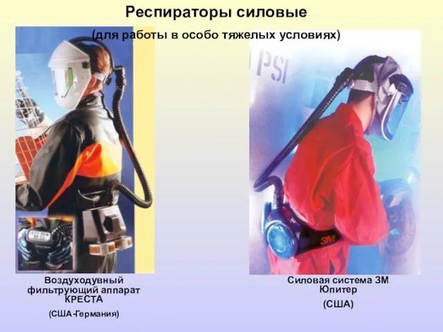 Воздуходувный фильтрующий аппарат КРЕСТА (США-Германия) Силовая система ЗМ Юпитер (США) Респираторы силовые (для