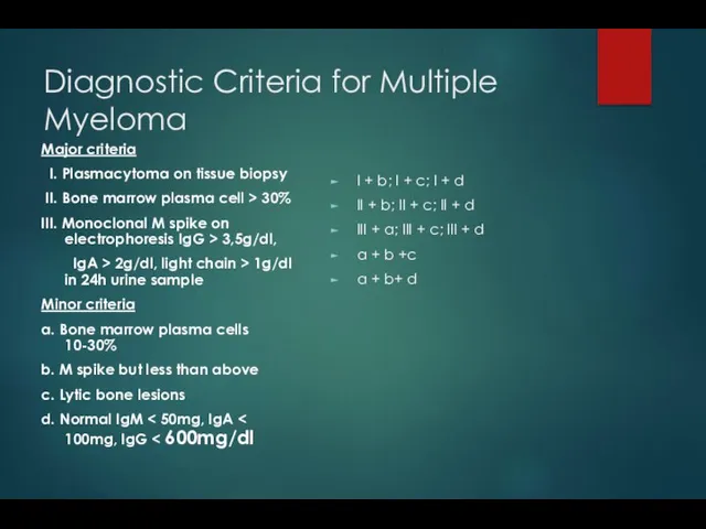 Diagnostic Criteria for Multiple Myeloma Major criteria I. Plasmacytoma on