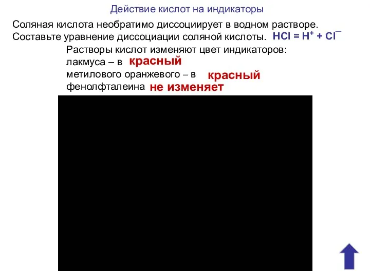 Соляная кислота необратимо диссоциирует в водном растворе. Составьте уравнение диссоциации