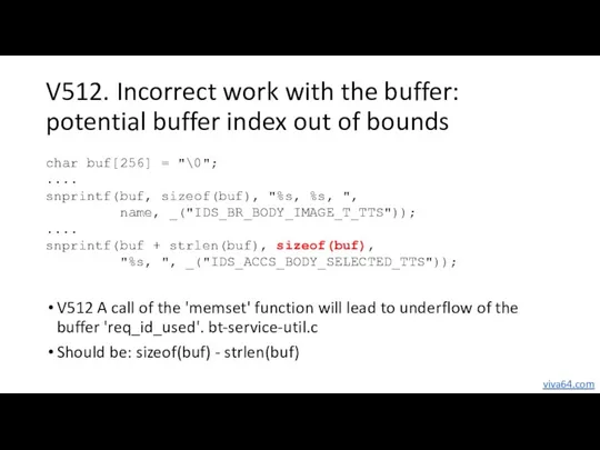 V512. Incorrect work with the buffer: potential buffer index out