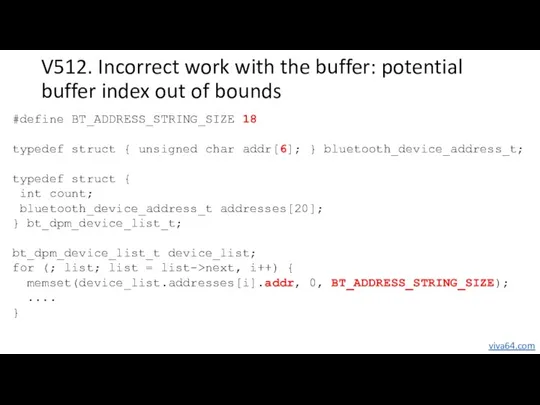 V512. Incorrect work with the buffer: potential buffer index out