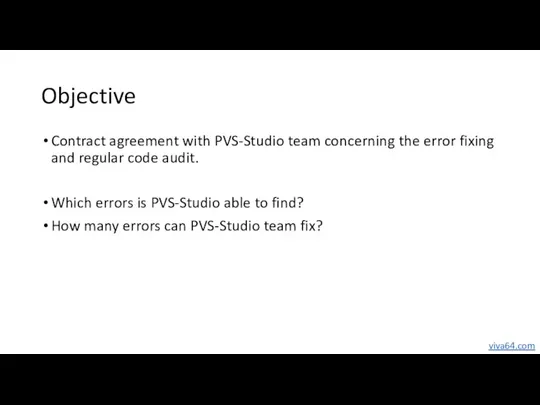 Objective Contract agreement with PVS-Studio team concerning the error fixing