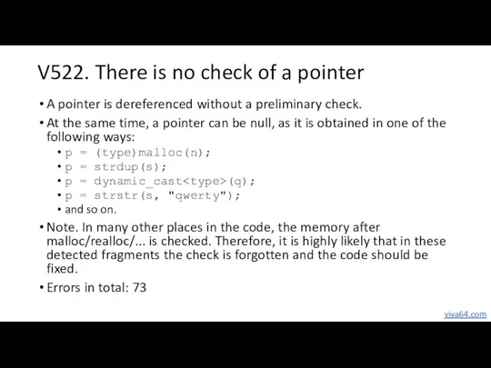 V522. There is no check of a pointer A pointer