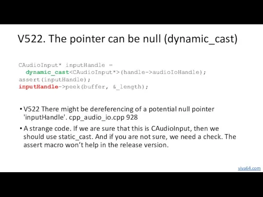 V522. The pointer can be null (dynamic_cast) V522 There might