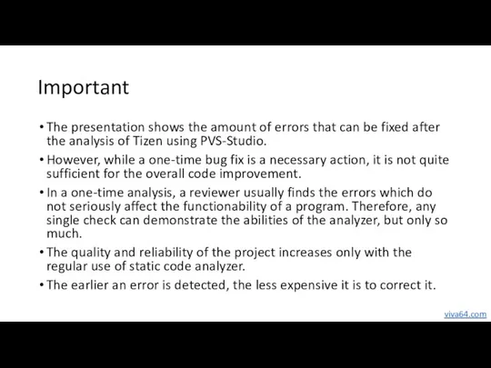 Important The presentation shows the amount of errors that can