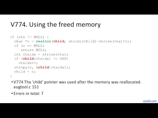 V774. Using the freed memory V774 The 'child' pointer was