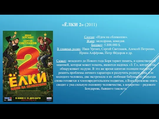 «ЁЛКИ 2» (2011) Слоган: «Идем на сближение». Жанр: мелодрама, комедия.
